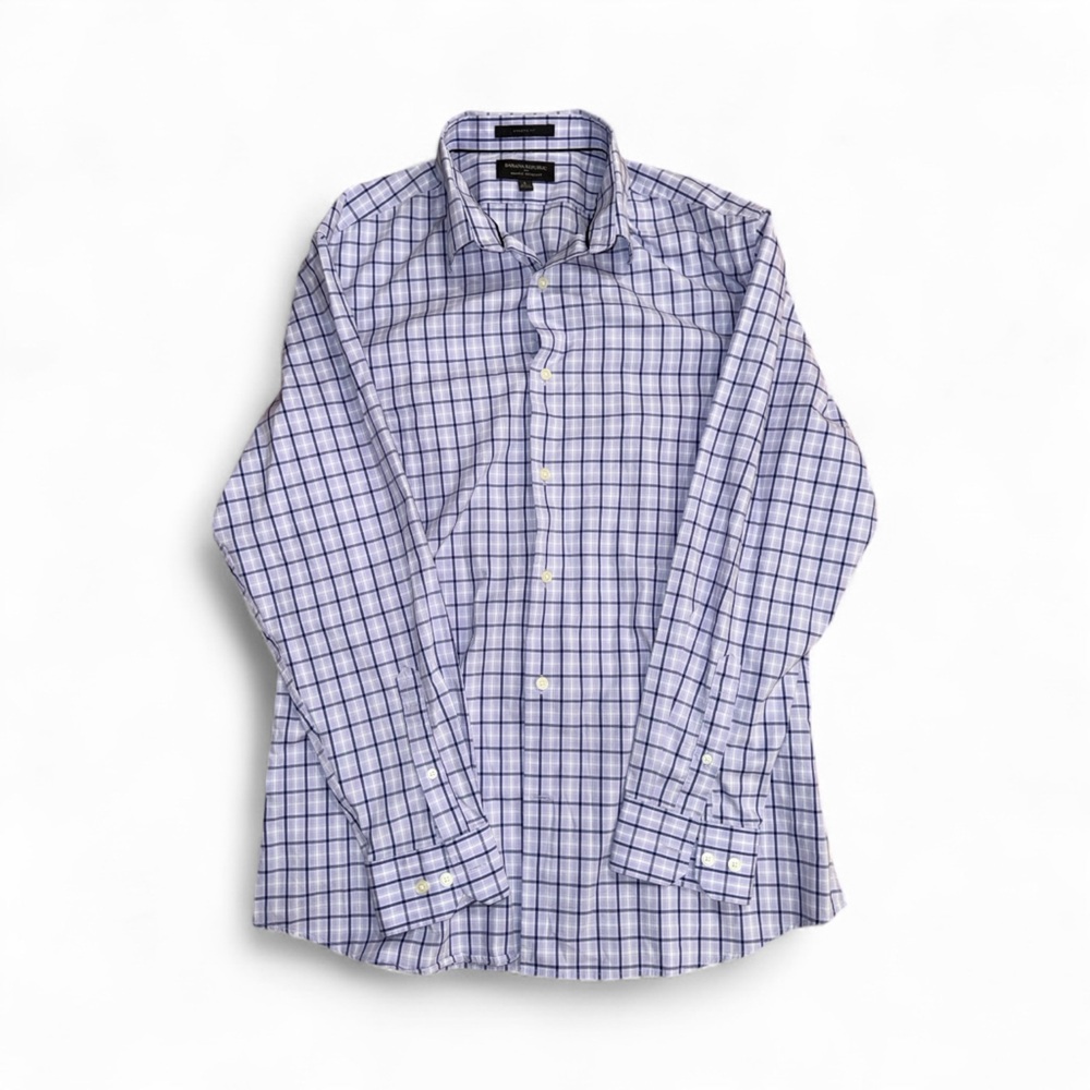 Banana Republic Men’s Purple Blue Plaid Button-Up Shirt Size Large